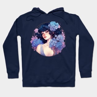 A Bouquet of Hydrangea- Beautiful Woman, Mucha, Art Nouveau Hoodie